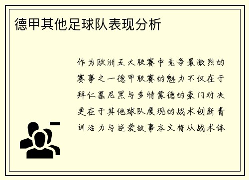 德甲其他足球队表现分析